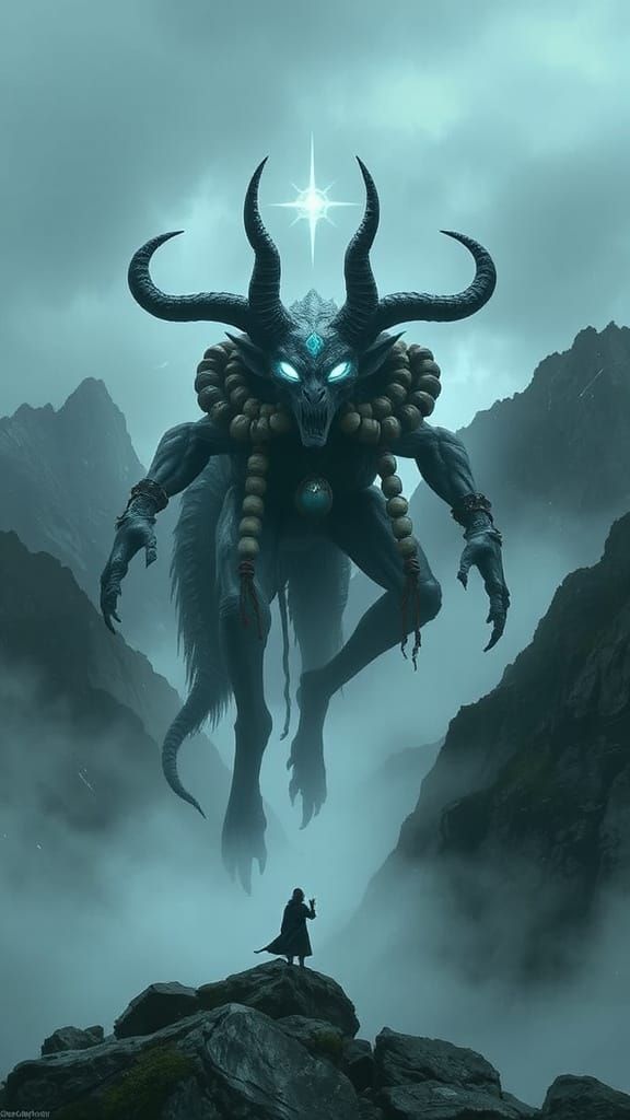 Ethereal Spectral Creature in Misty Mountain Landscape