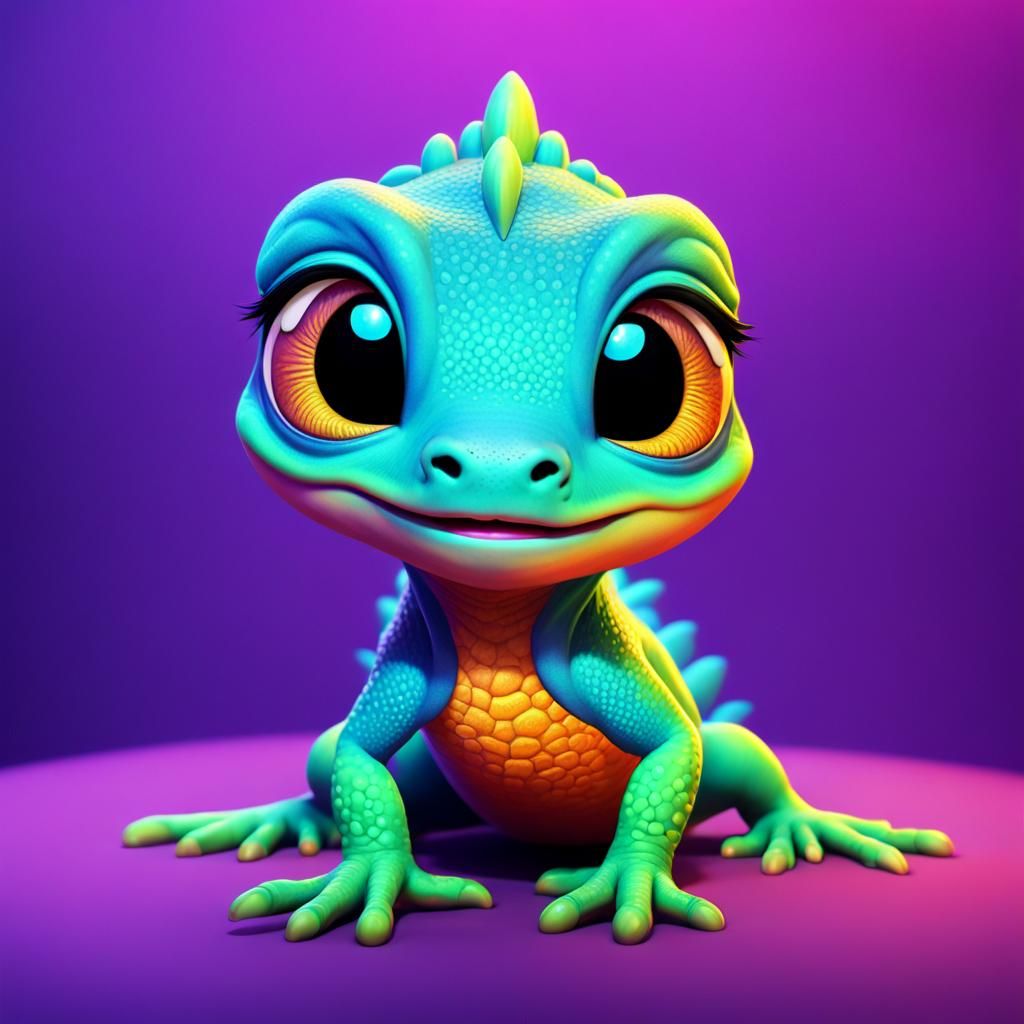 Cute Lizard Blacklight Poster in Pixar Disney Style