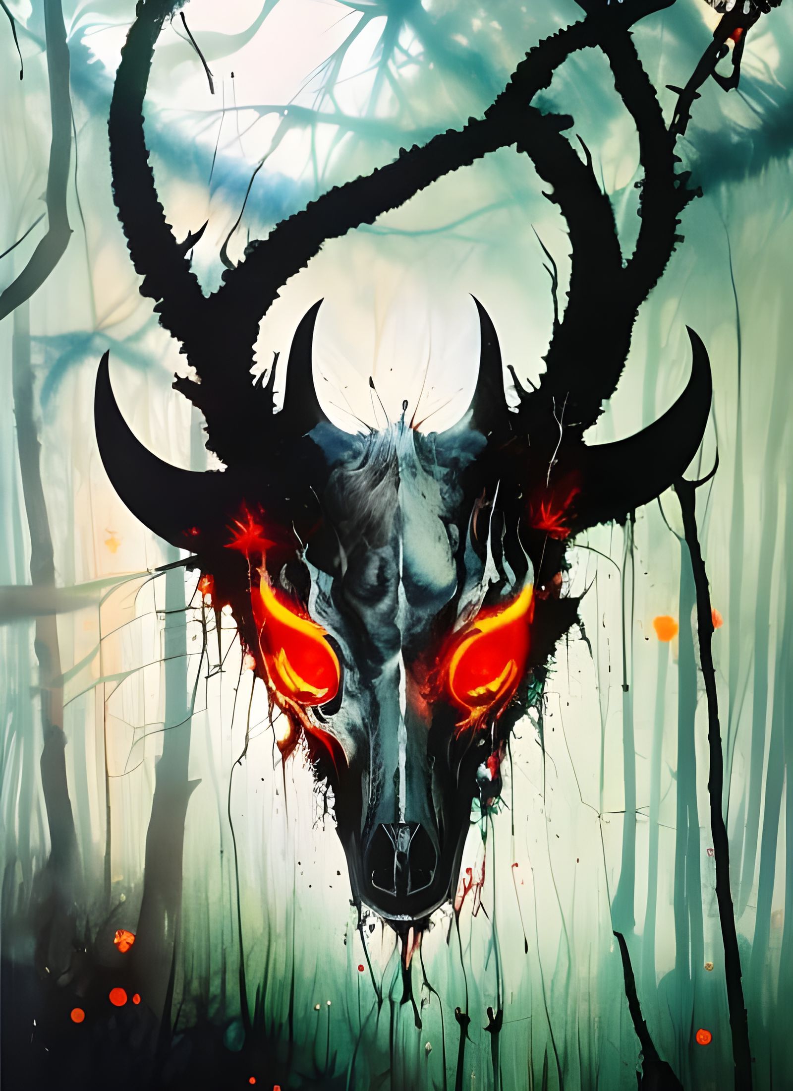 Goat Skull in Dark Forest, Speedpaint Horror Style