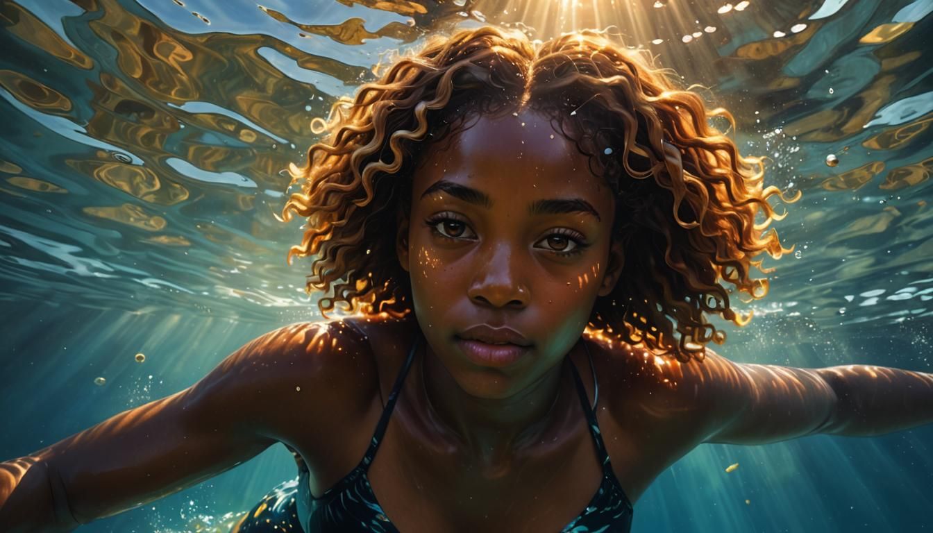 Underwater Portrait of a Girl in Golden Light