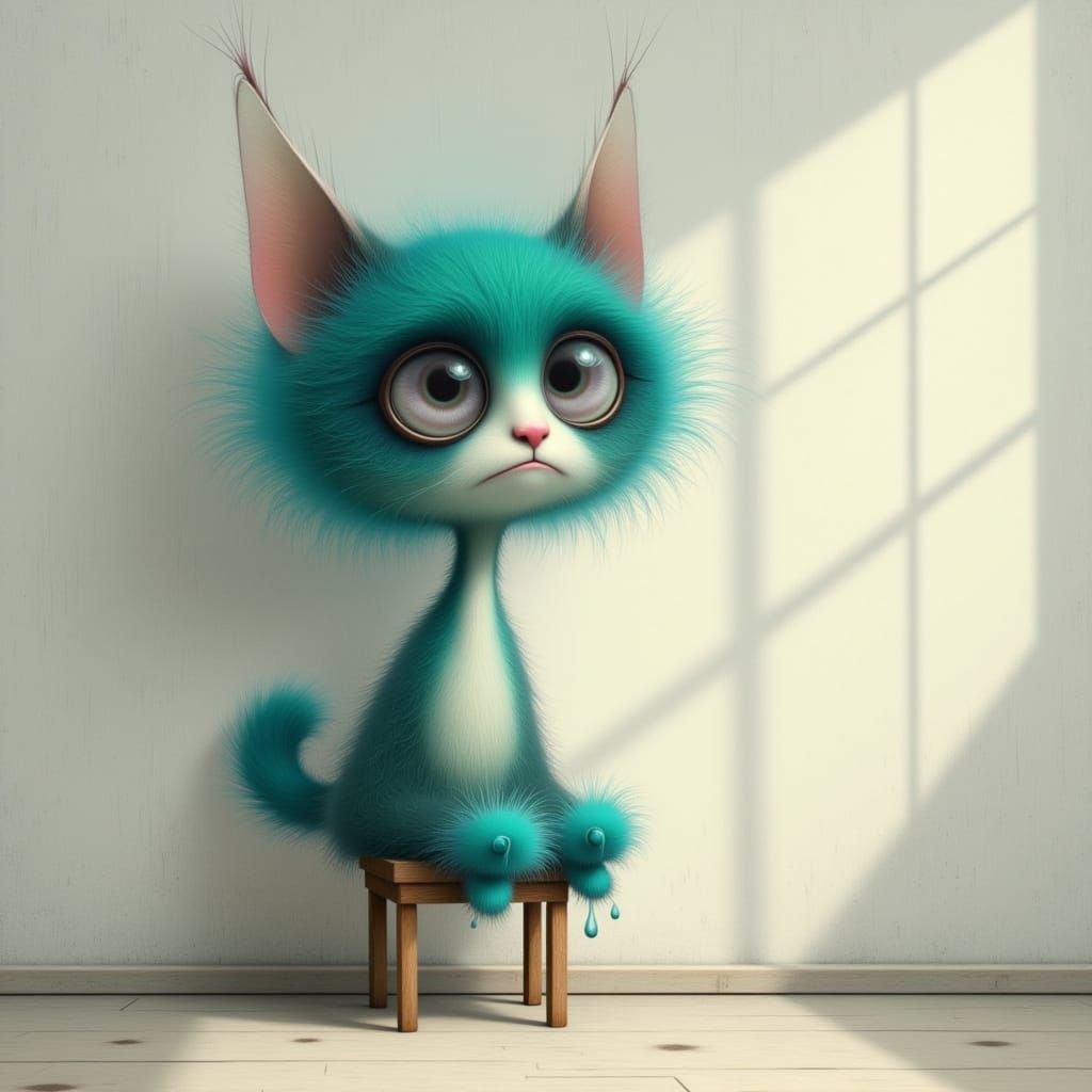 Sad Feline-Bear Creature in Sunlight