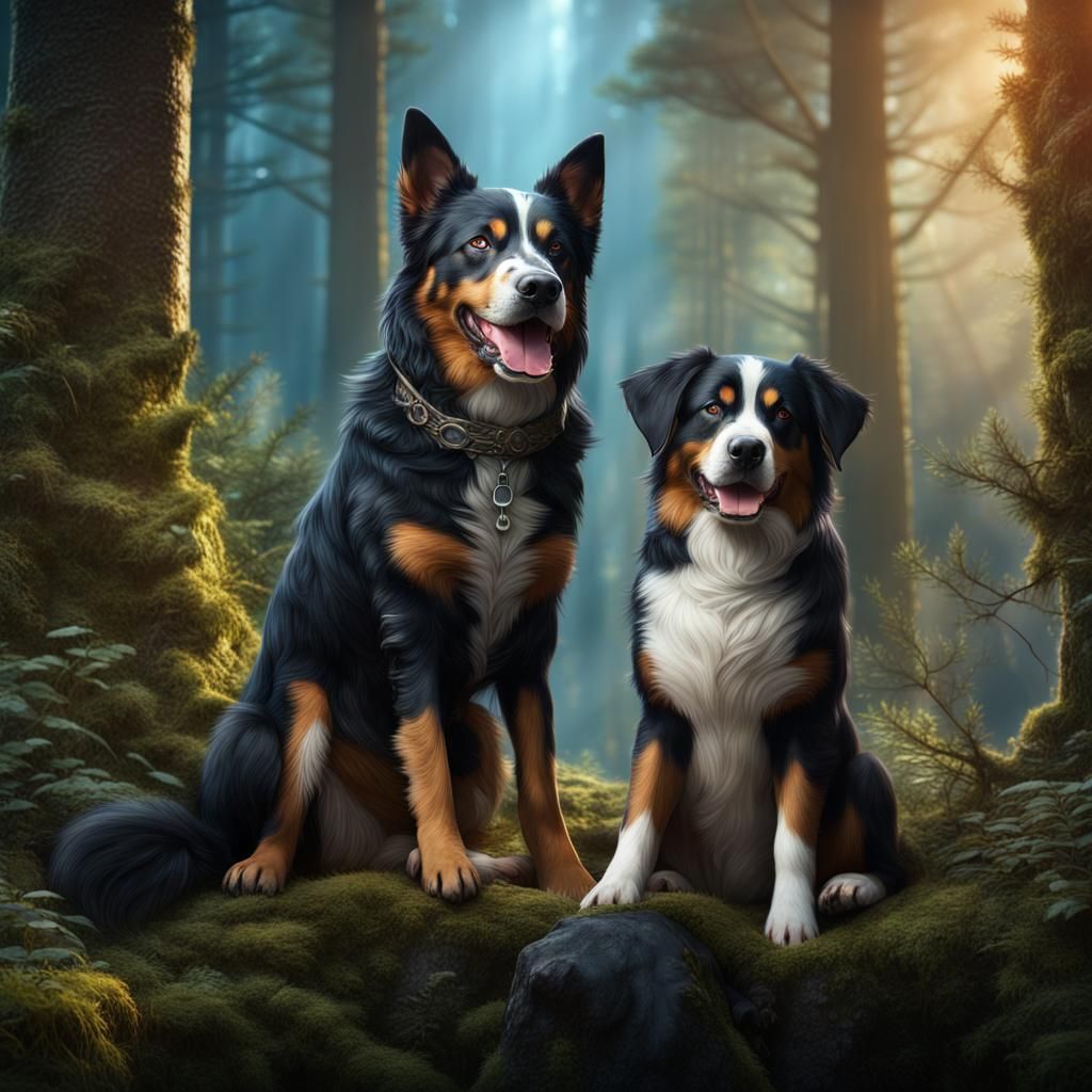 Dogs in Enchanted Forest: Fantasy Concept Art