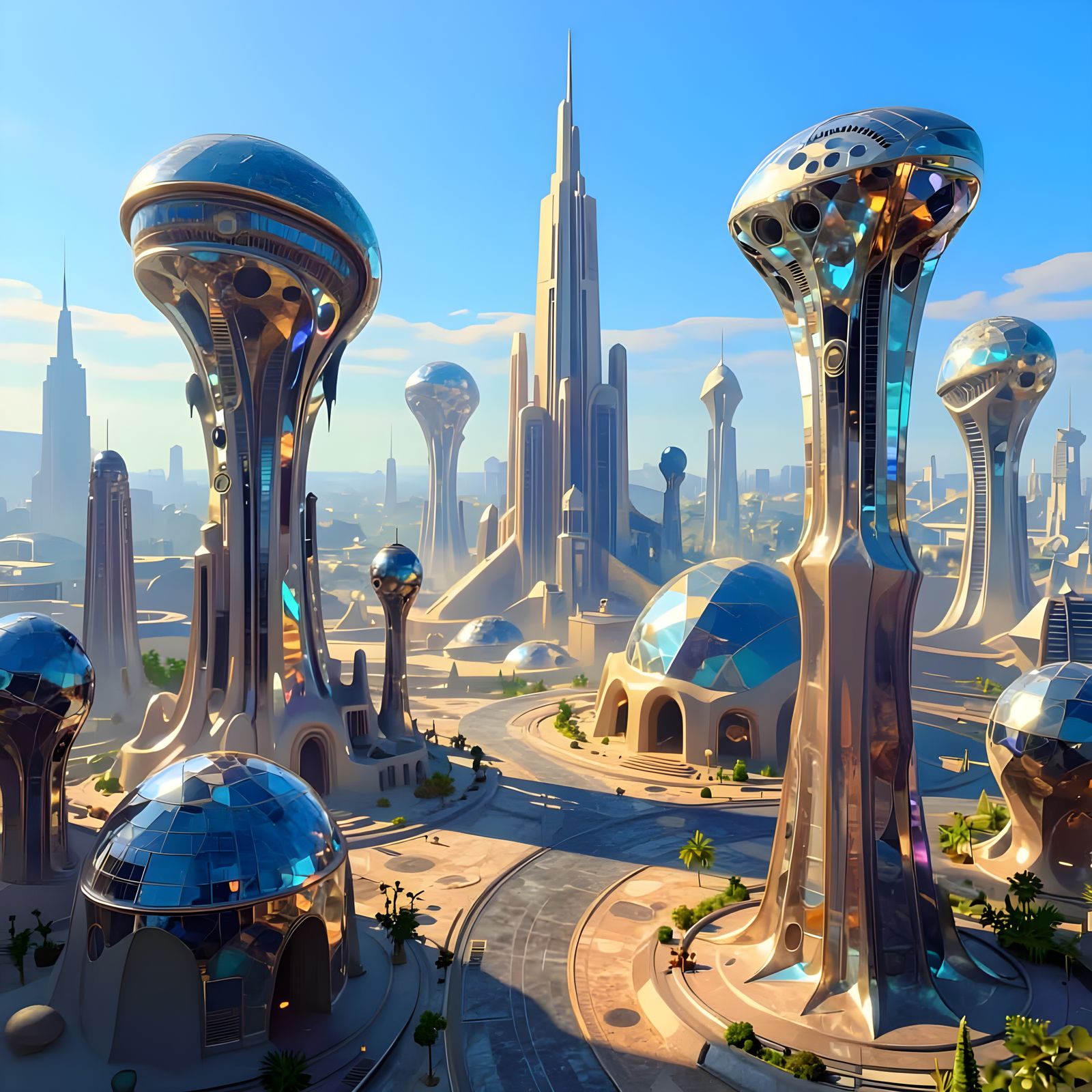 Futuristic Alien Cityscape in Escher and Dali Style