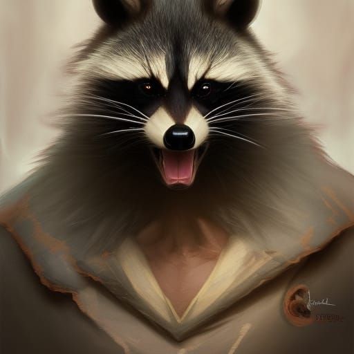 Demonic Eldritch Raccoon Portrait in Hyperdetailed Style