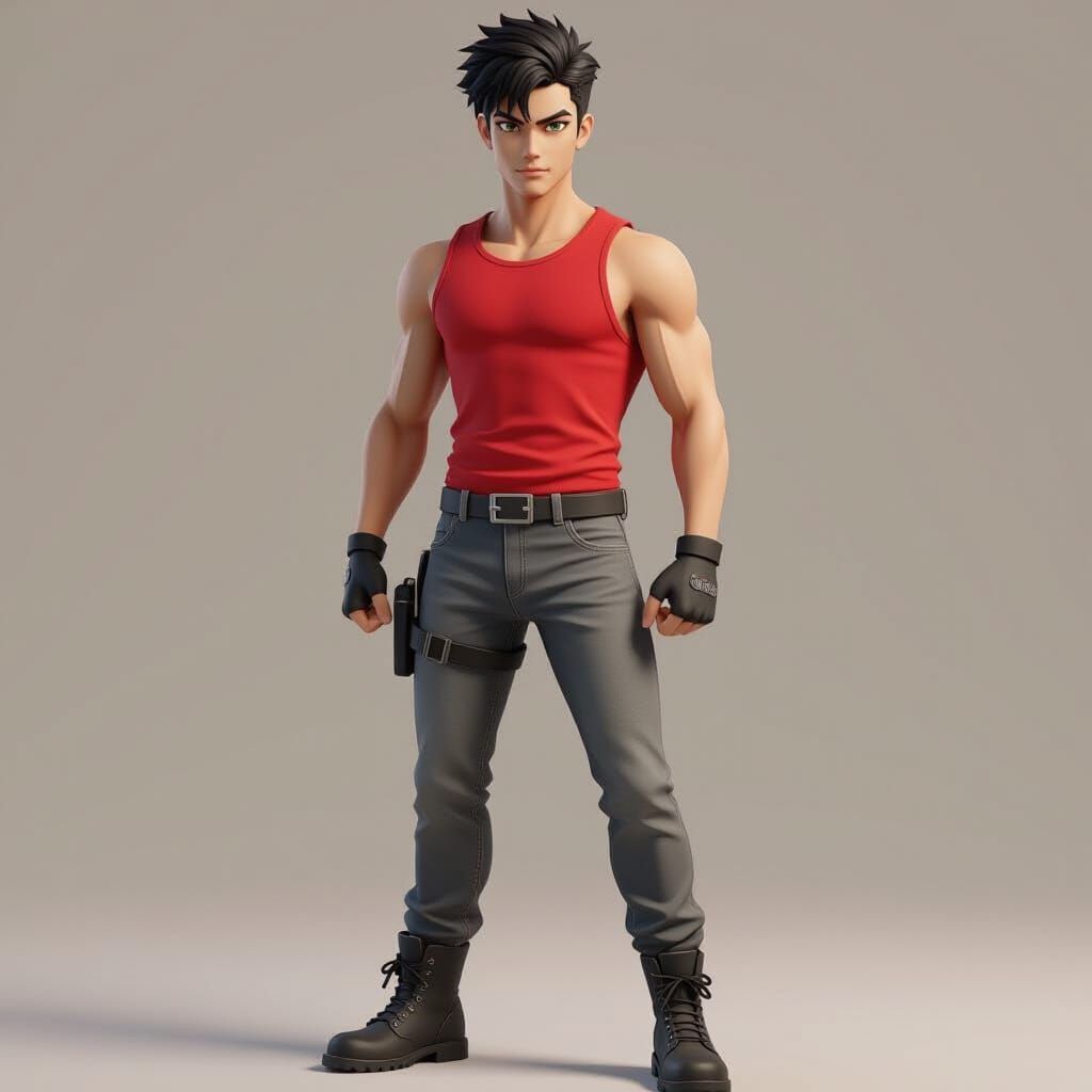 Heroic Man in 3D Anime Style