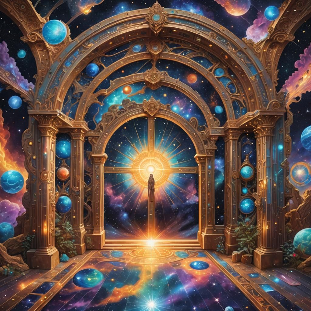 Cosmic Astral Illustration in Pablo Amaringo Style