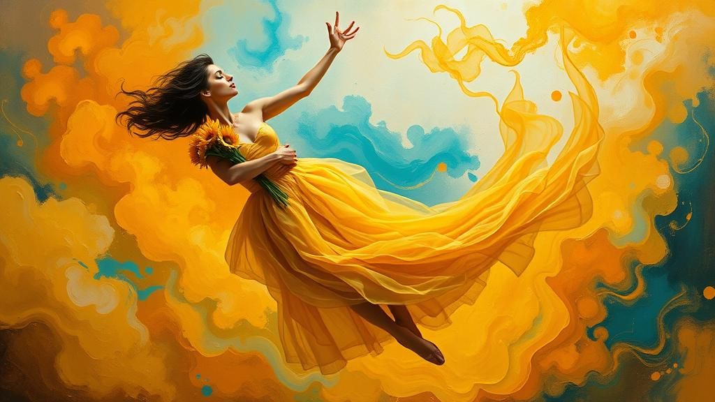 Ballerina in Dreamlike World with Sunflowers