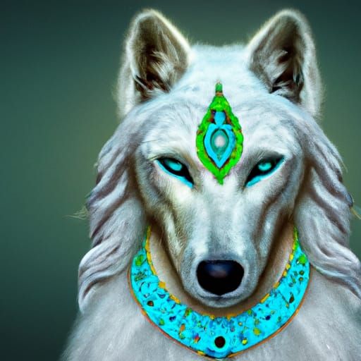 Jeweled White Wolf Portrait in 8K