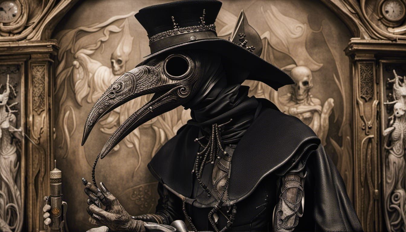Cryptid Taxidermy Plague Doctor in Art Nouveau Style