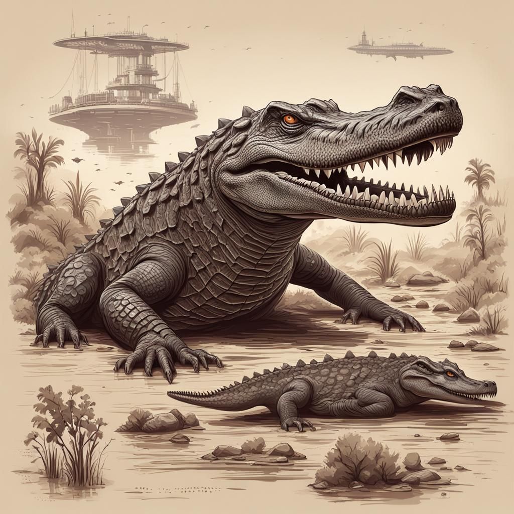 Exotic Alien World with Crocodile-like Lifeforms