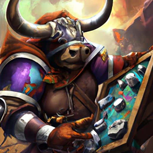 Minotaur Artificer with Magical Armor, Fantasy Concept Art