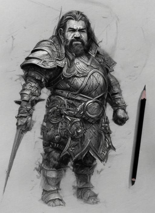 Dwarf Paladin Pencil Sketch: Fantasy Art
