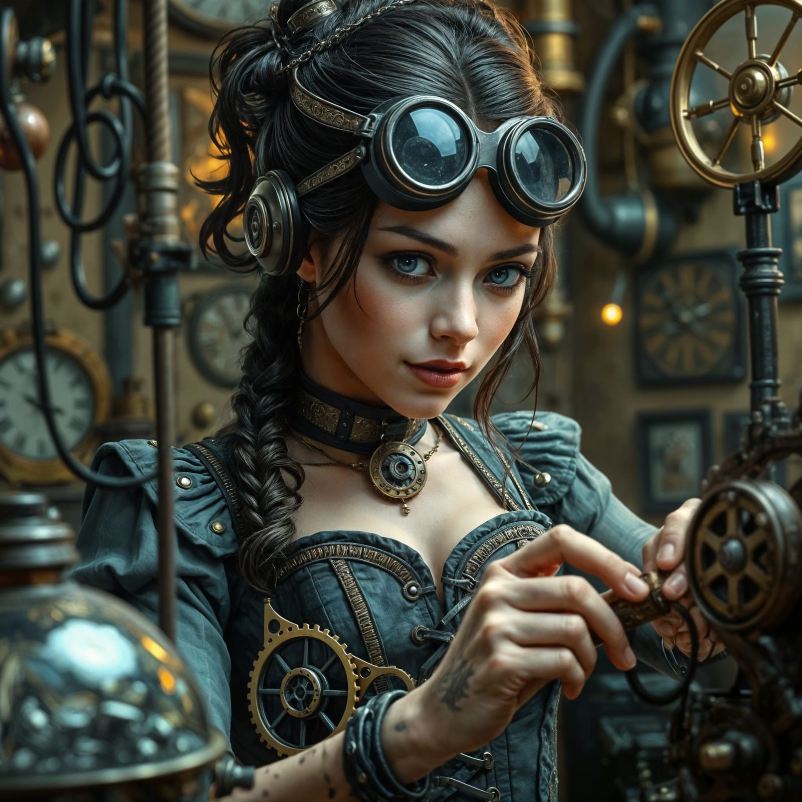 Steampunk Princess Tinkerer in a Laboratory