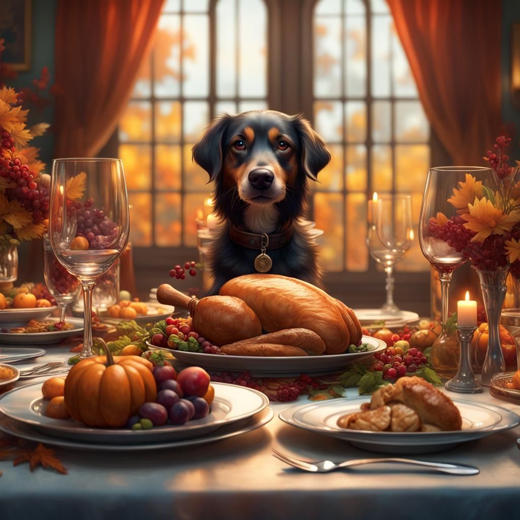 Festive Thanksgiving Tablescape with Mischievous Dog