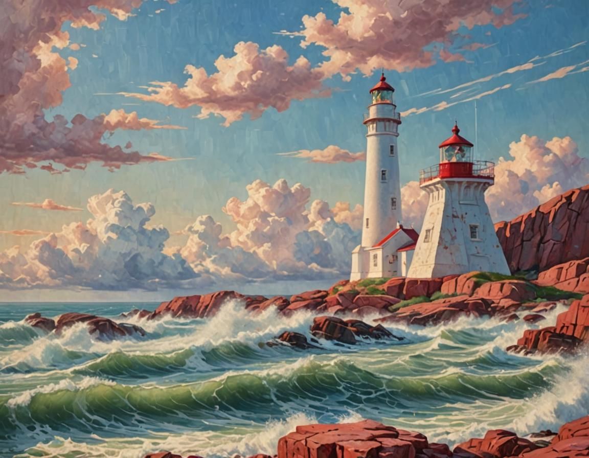 Impressionist Lighthouse on Rocky Coastline