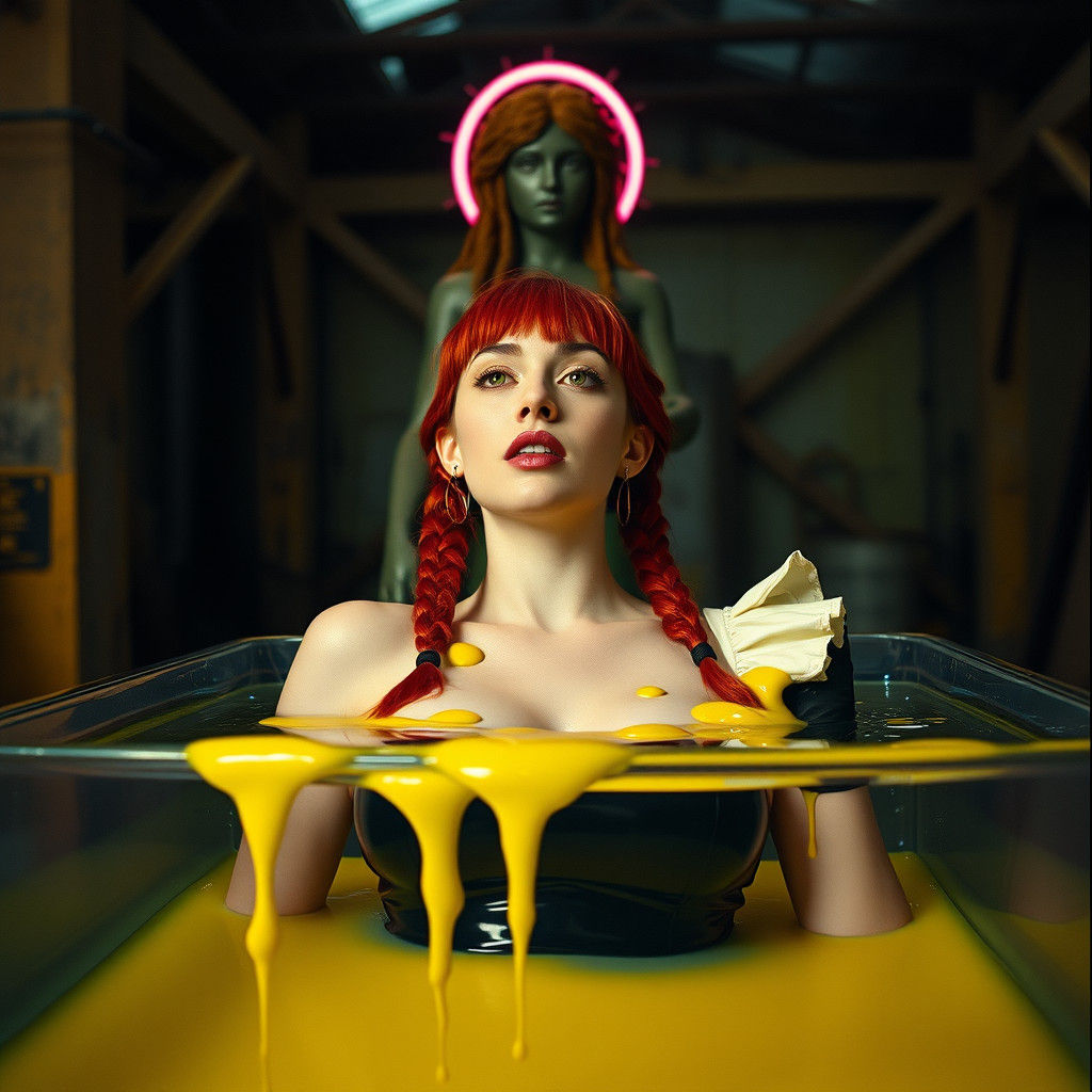 Eerie Latex Maid in Slime-Filled Tank