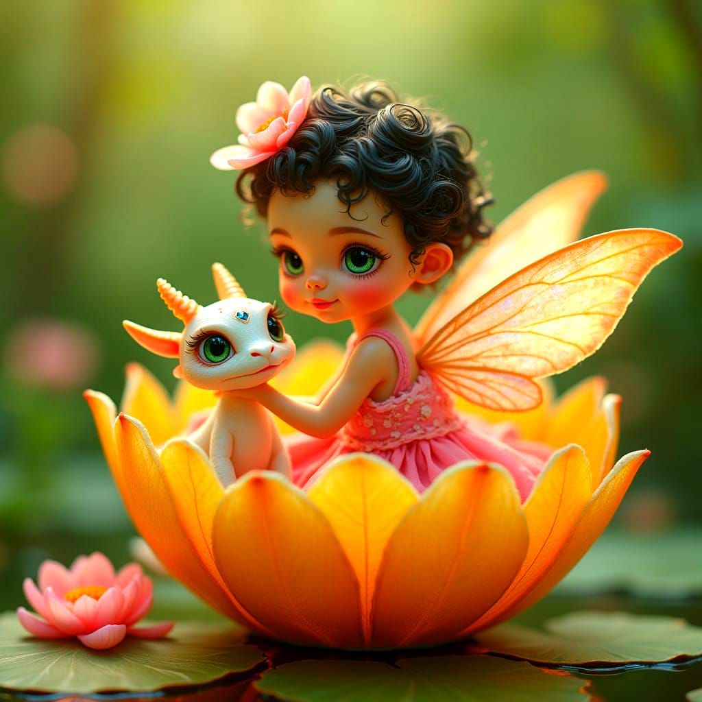 Whimsical Fairy and Dragon Duo in Enchanted Garden