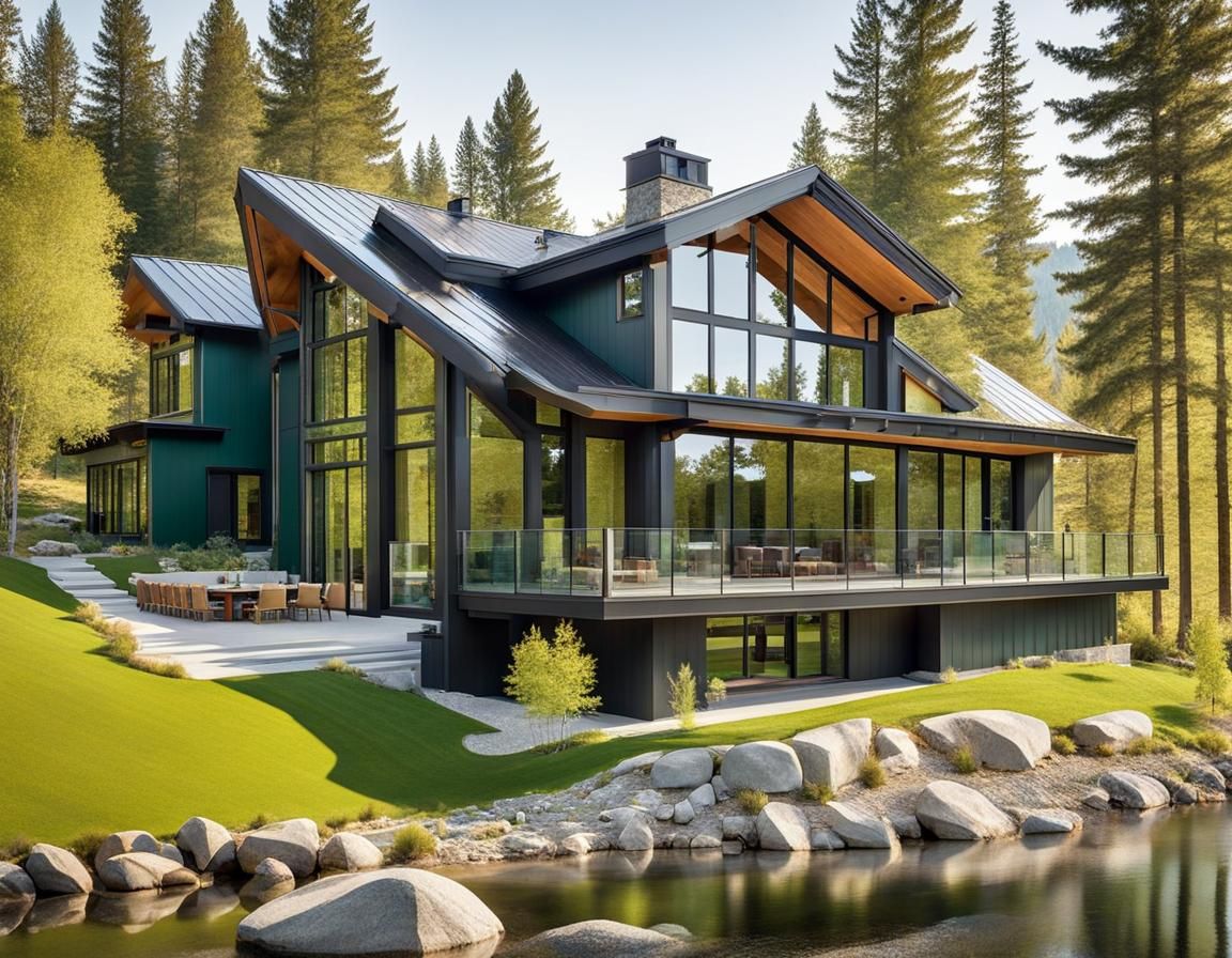 exterior view of spruce-green colored house, award-winning  ...