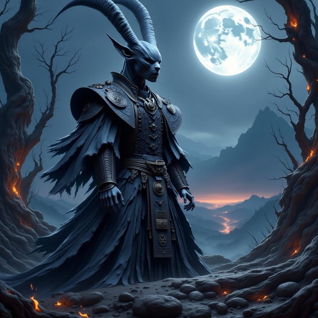 Mewtwo as Samurai in Eerie Moonscape