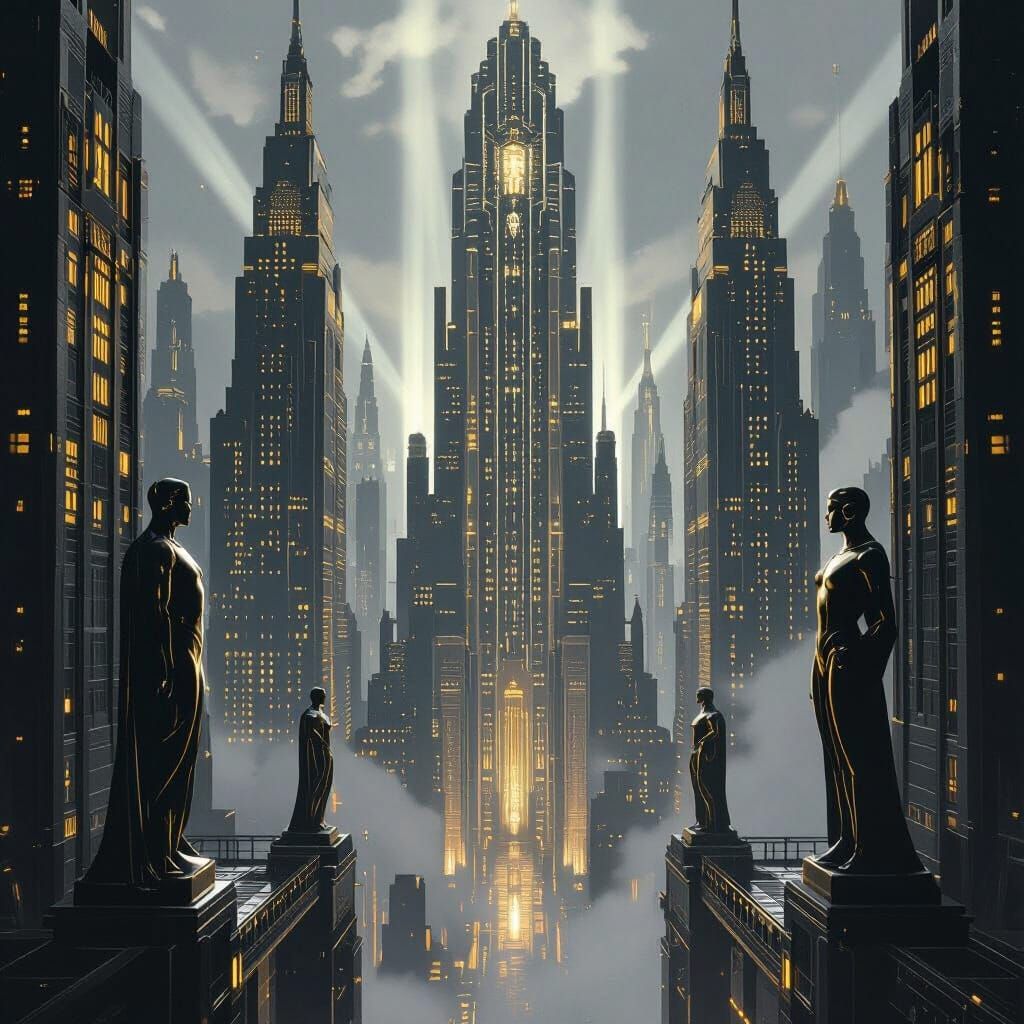 Art Deco Sci-Fi Metropolis: Towering Skyscrapers and Cinemat...