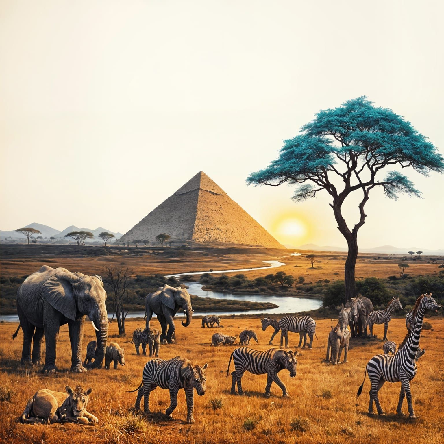 Surreal Panorama of Africa in Double Exposure
