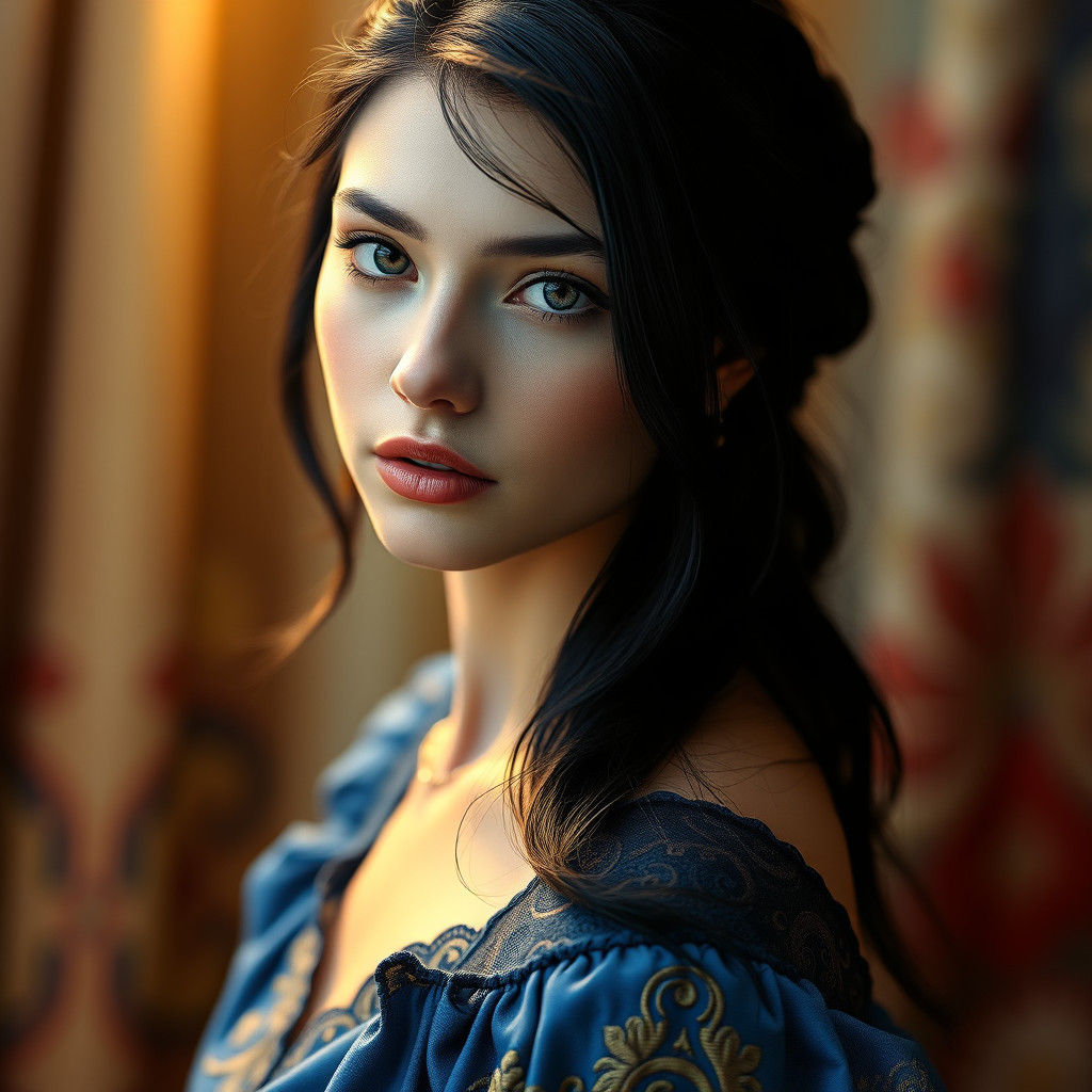 Raven-Haired Beauty in Post-Impressionist Portrait