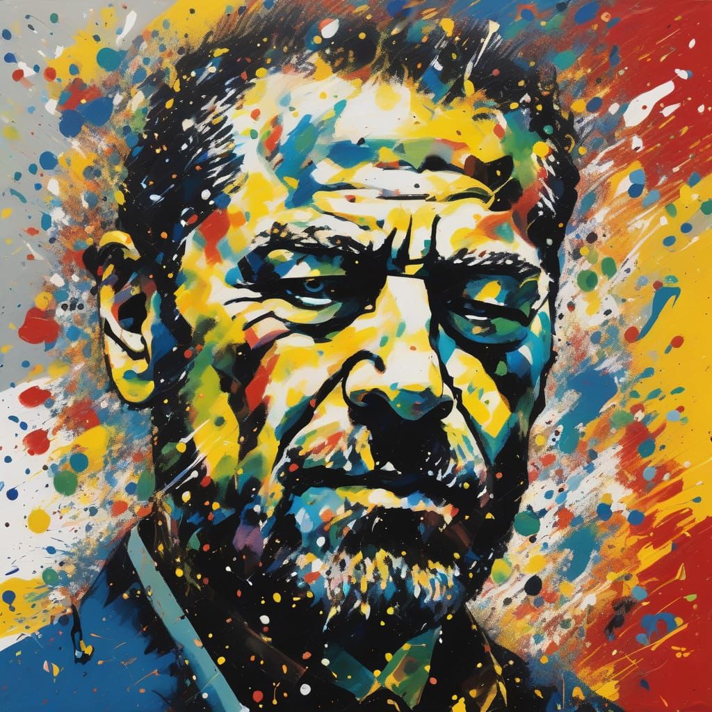 Vibrant Abstract Musician Portrait in Pollock Style