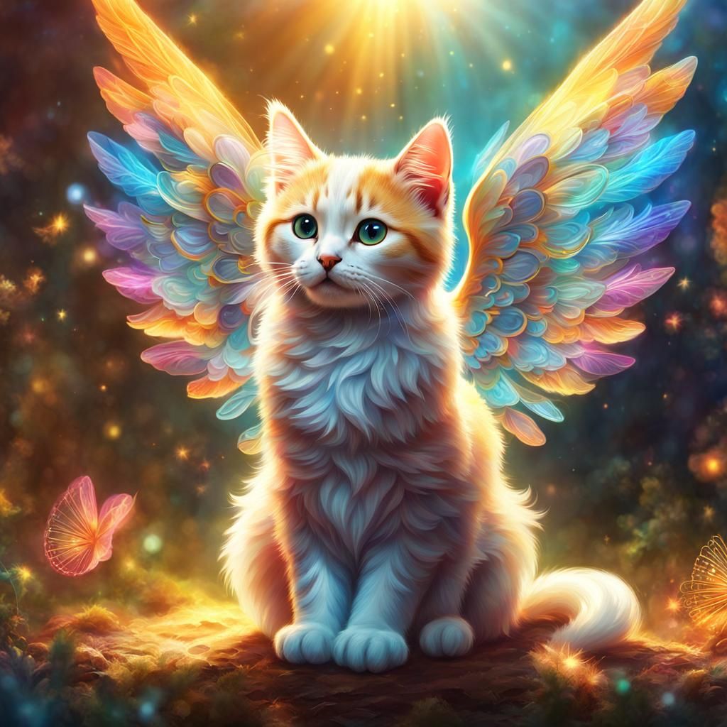 Astral Cat Angel with Six Wings