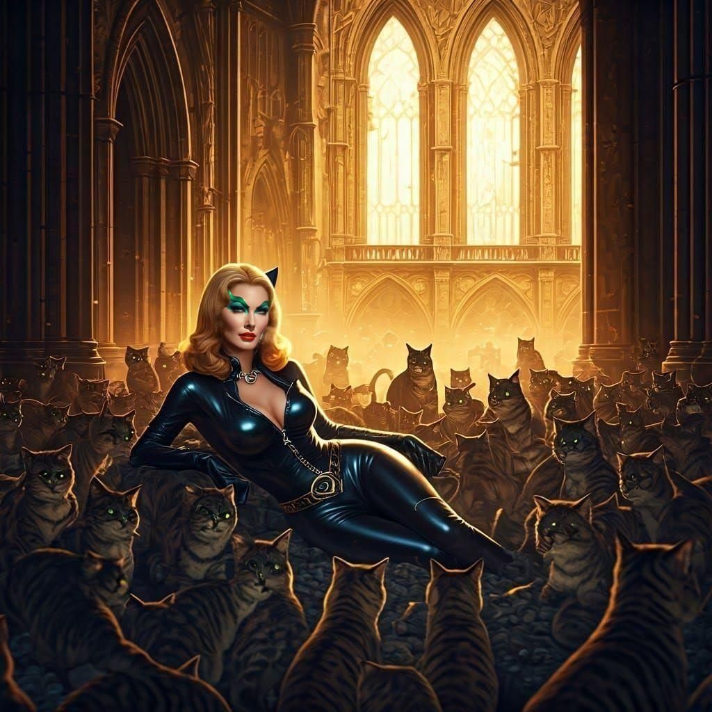 Julie Newmar as Catwoman Surrounded by Cats