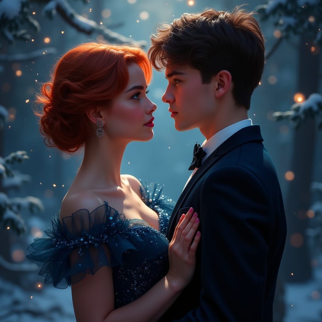 Elegant Couple at Enchanted Christmas Dance