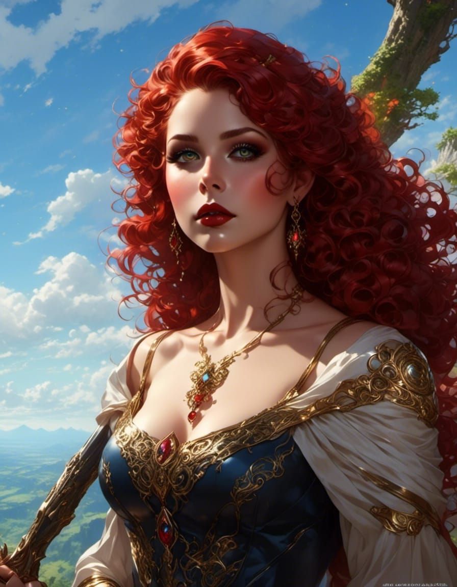 Red-headed Hedge Witch Portrait with Dramatic Lighting