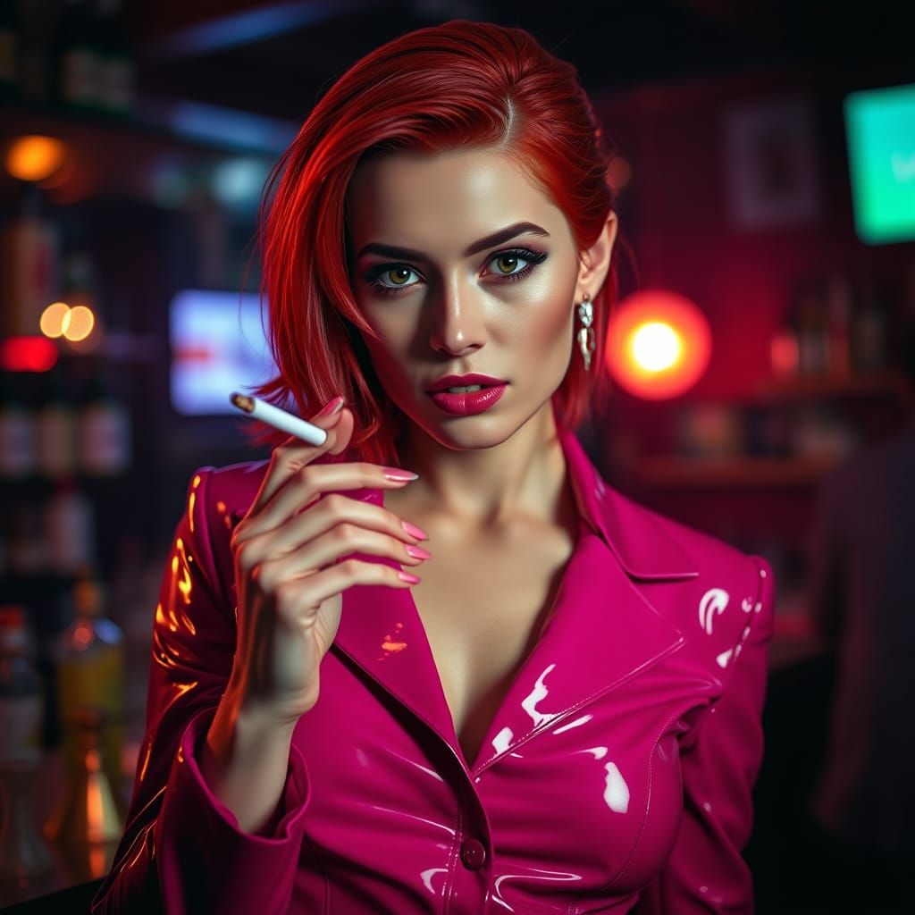 Redhead in Pink Latex: Intense Portrait