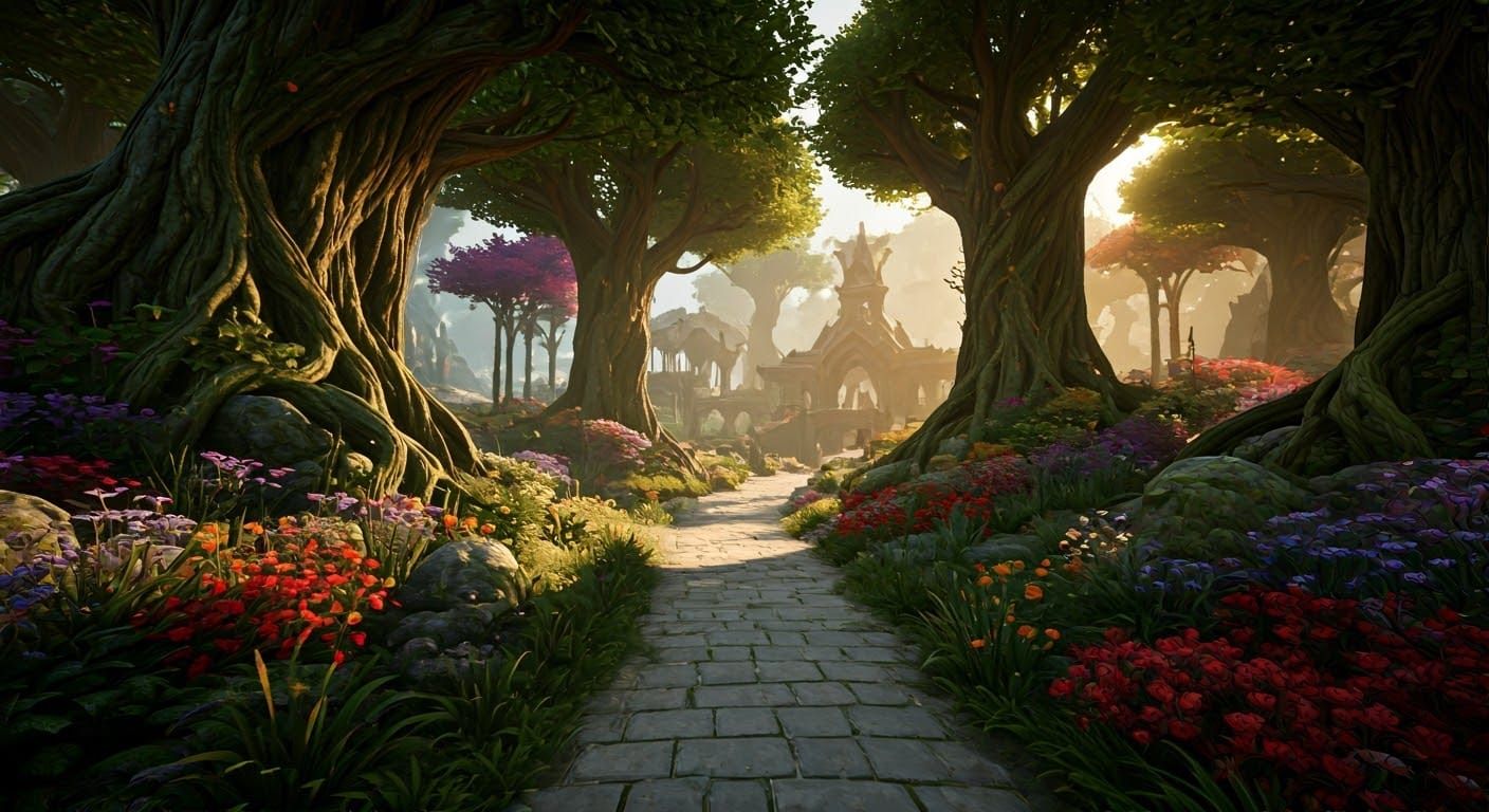Whimsical Elven Gardens in Vibrant Fantasy Landscapes