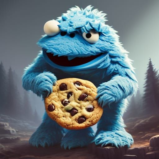 Hyper-Detailed Cookie Monster in Fantasy Landscape
