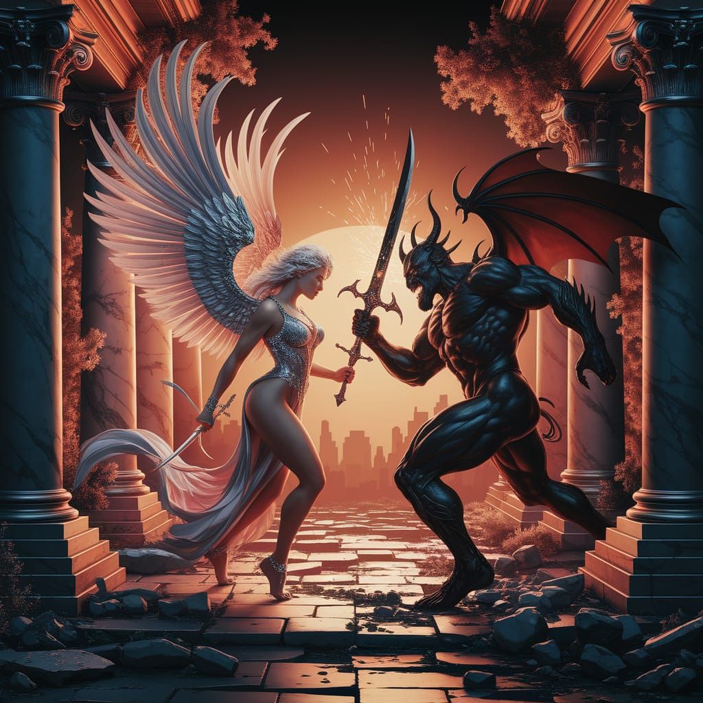 Angelic Warrior Versus Demon in Baroque Apocalyptic Art