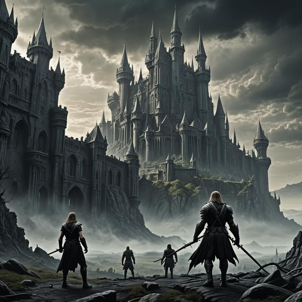 Heroic Belmont in Dark Fantasy Biomechanical Landscape