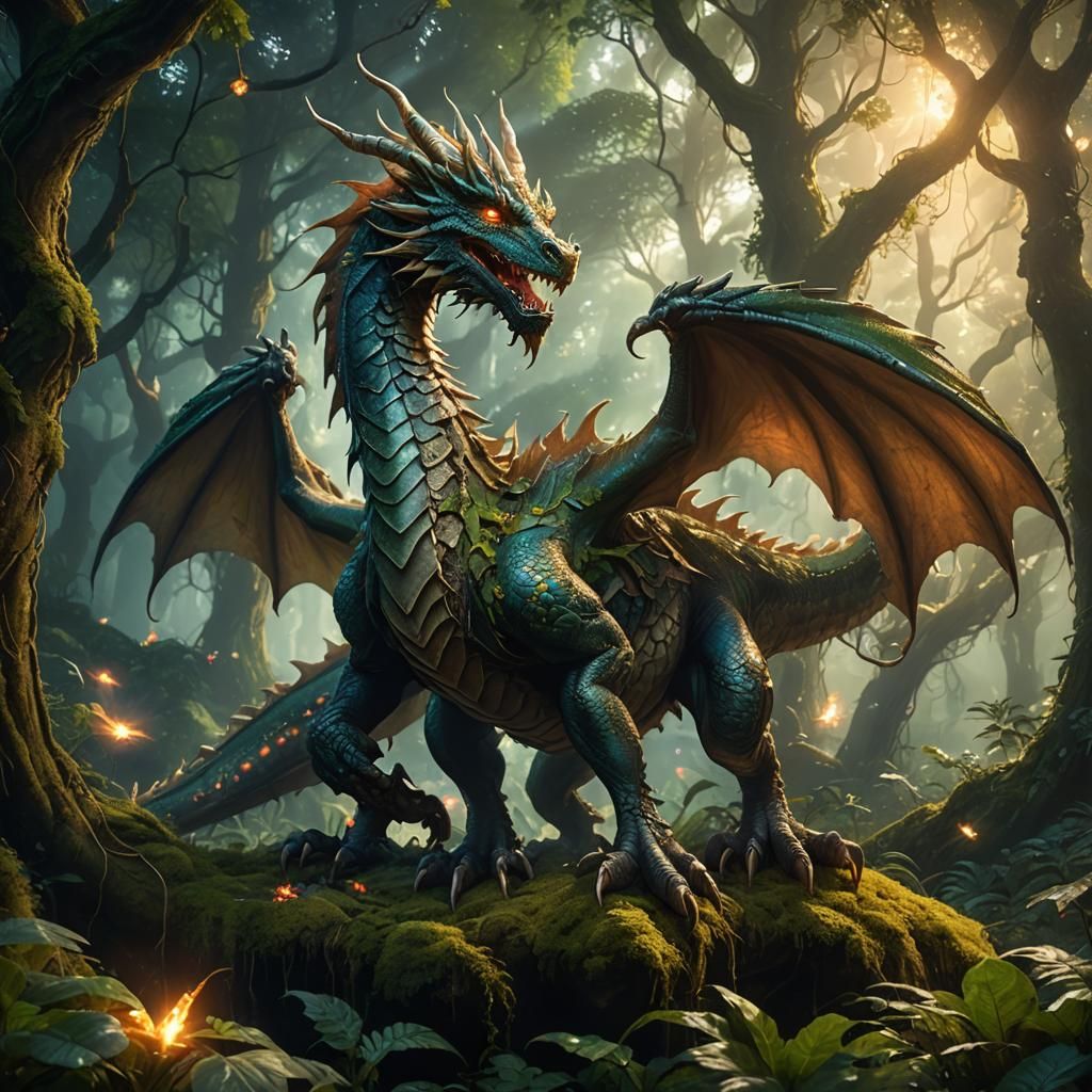 Dragon in Enchanted Forest Concept Art