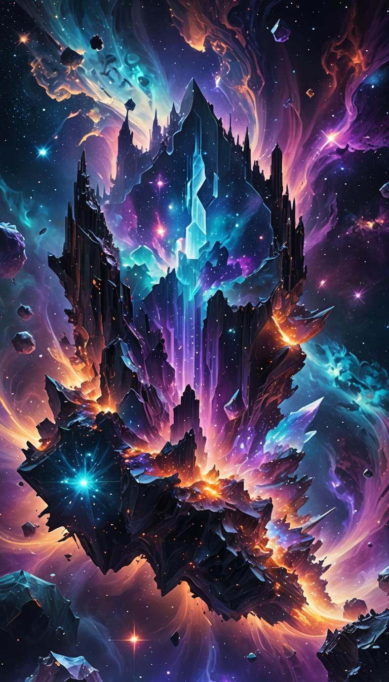Crystal Structure Floating in Space: Fantasy Concept Art