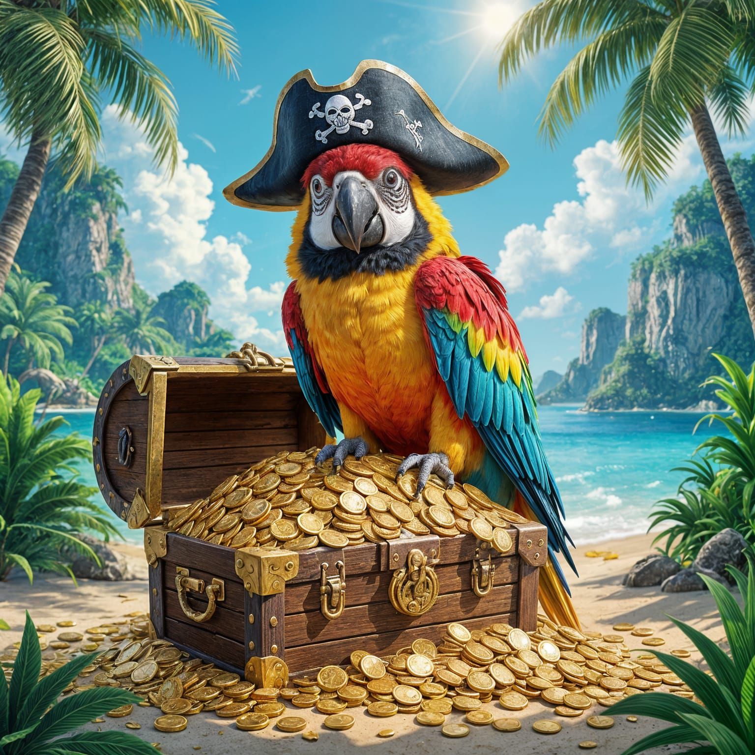 Pirate Parrot on Treasure Chest: Fantasy Concept Art