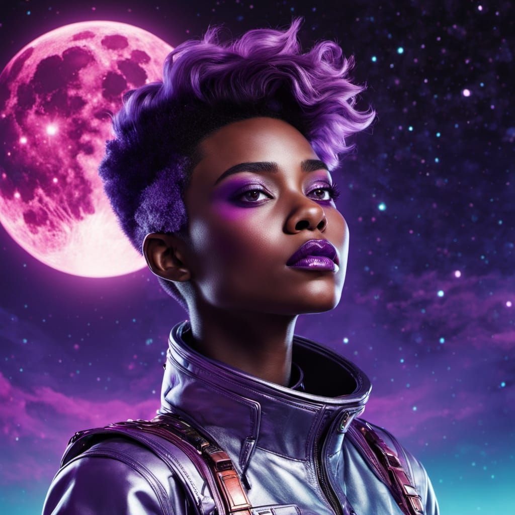 Androgynous Space Ace in Neon 3D Flaming Letters