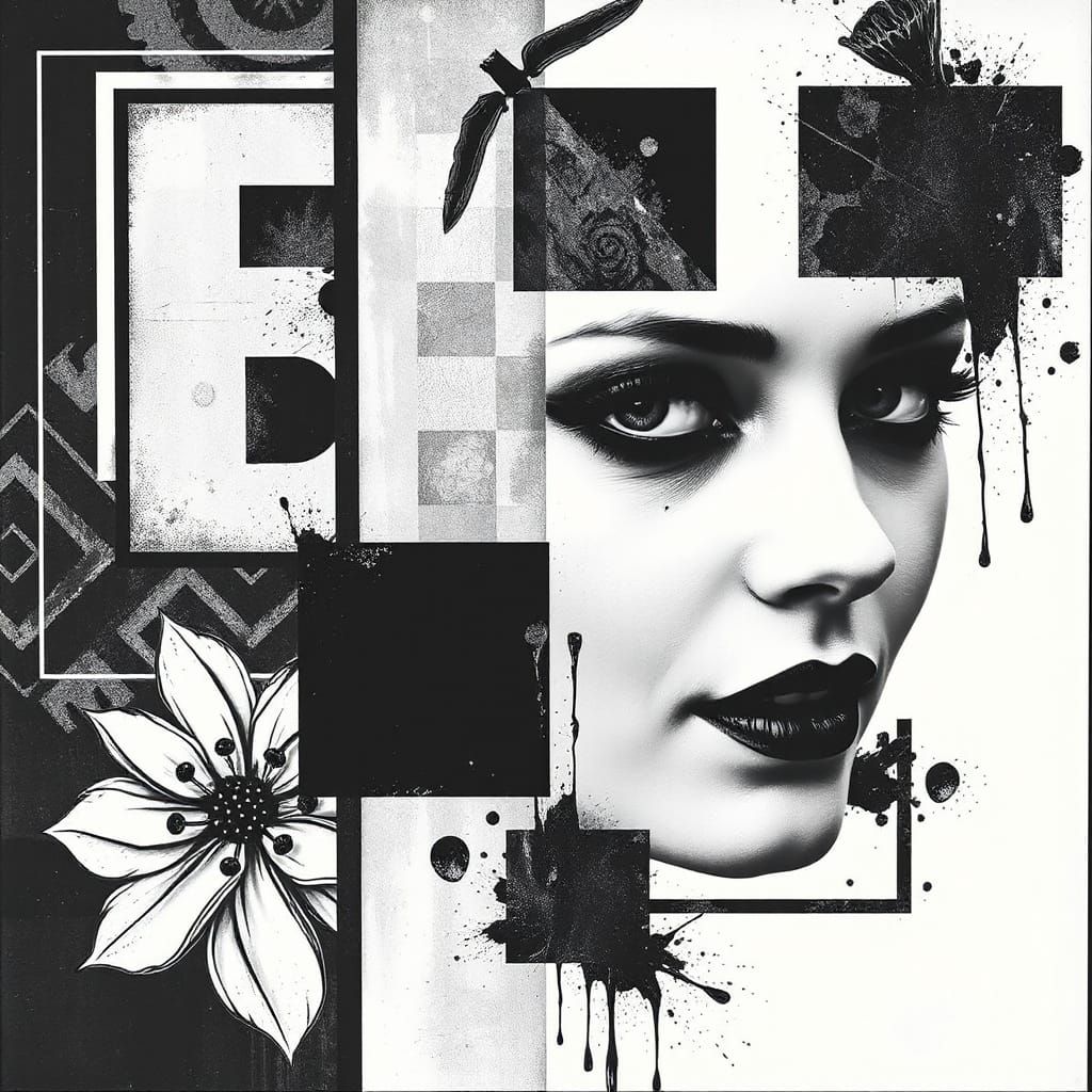 Abstract Portrait Collage with Bold Makeup