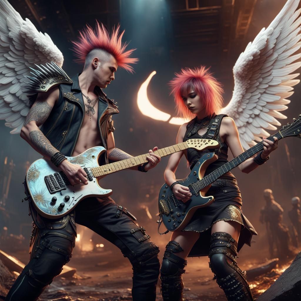 Punk Rock Angelic Warriors Jamming on Guitar