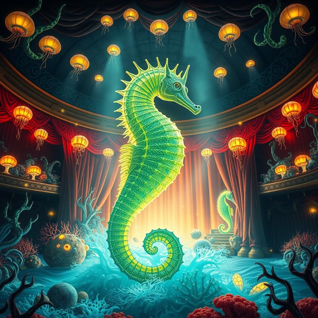 Spooky Seahorse Theatre Funhouse in Dreamlike Futurism