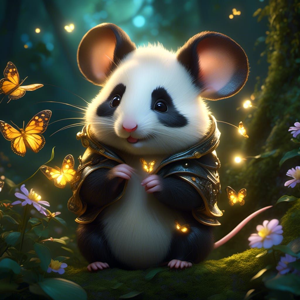 Adorable Mouse-Panda Hybrid in Enchanted Forest