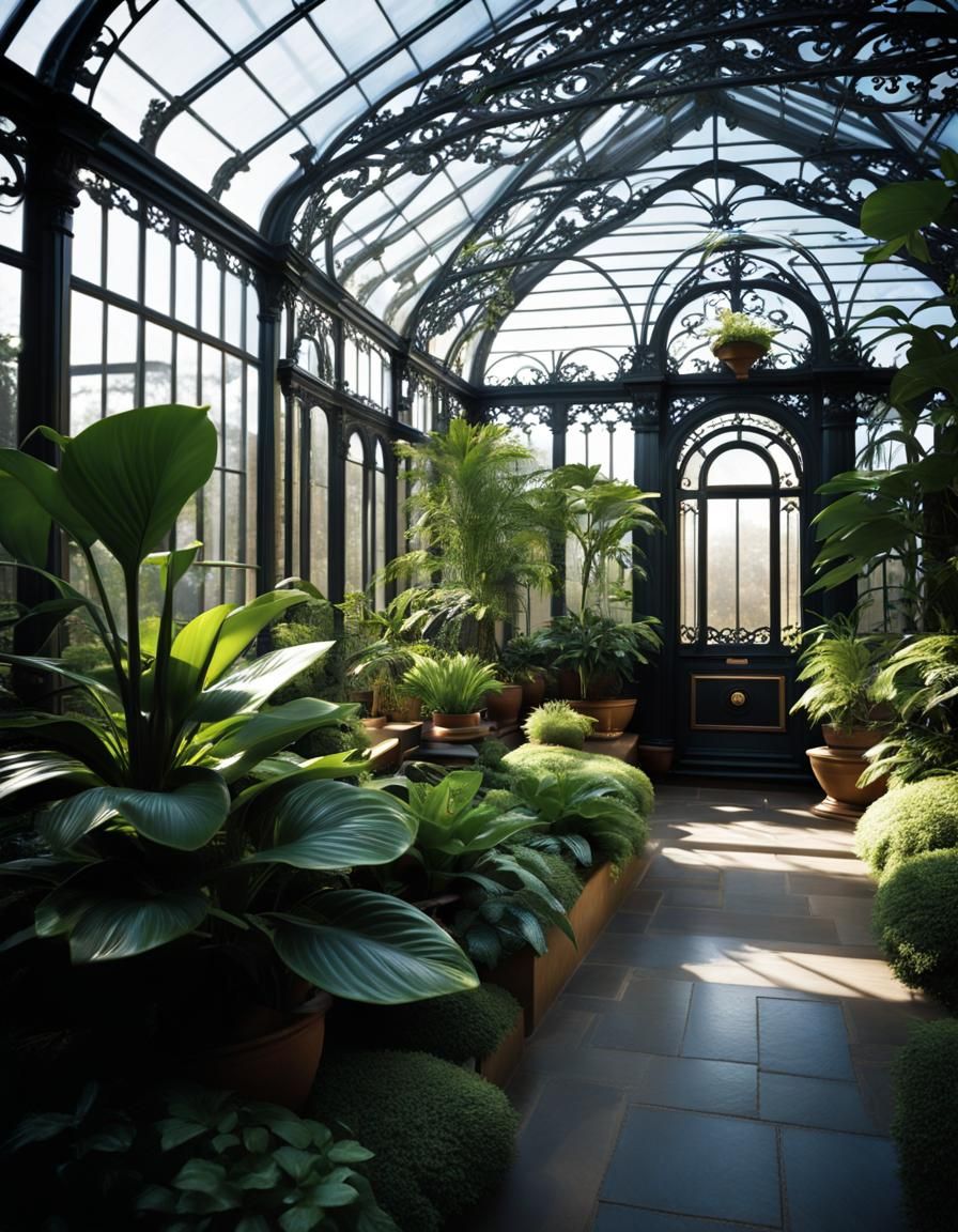 Intricate Wrought Iron Conservatory with Dappled Light