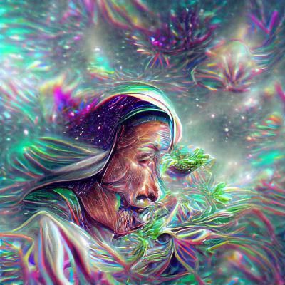 Astral Marijuana Holographic Illustration in Mixed Media