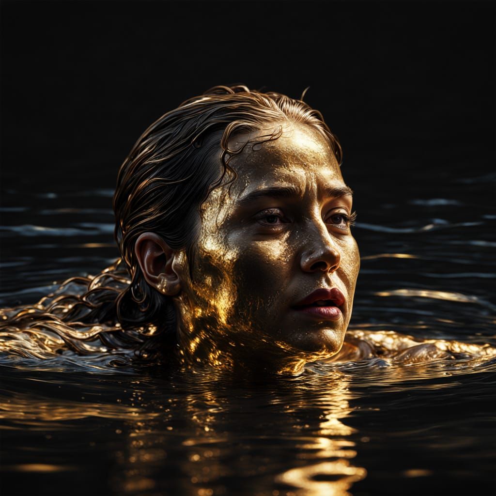Woman Swimming in Mercury: Hyperrealistic Oil Painting