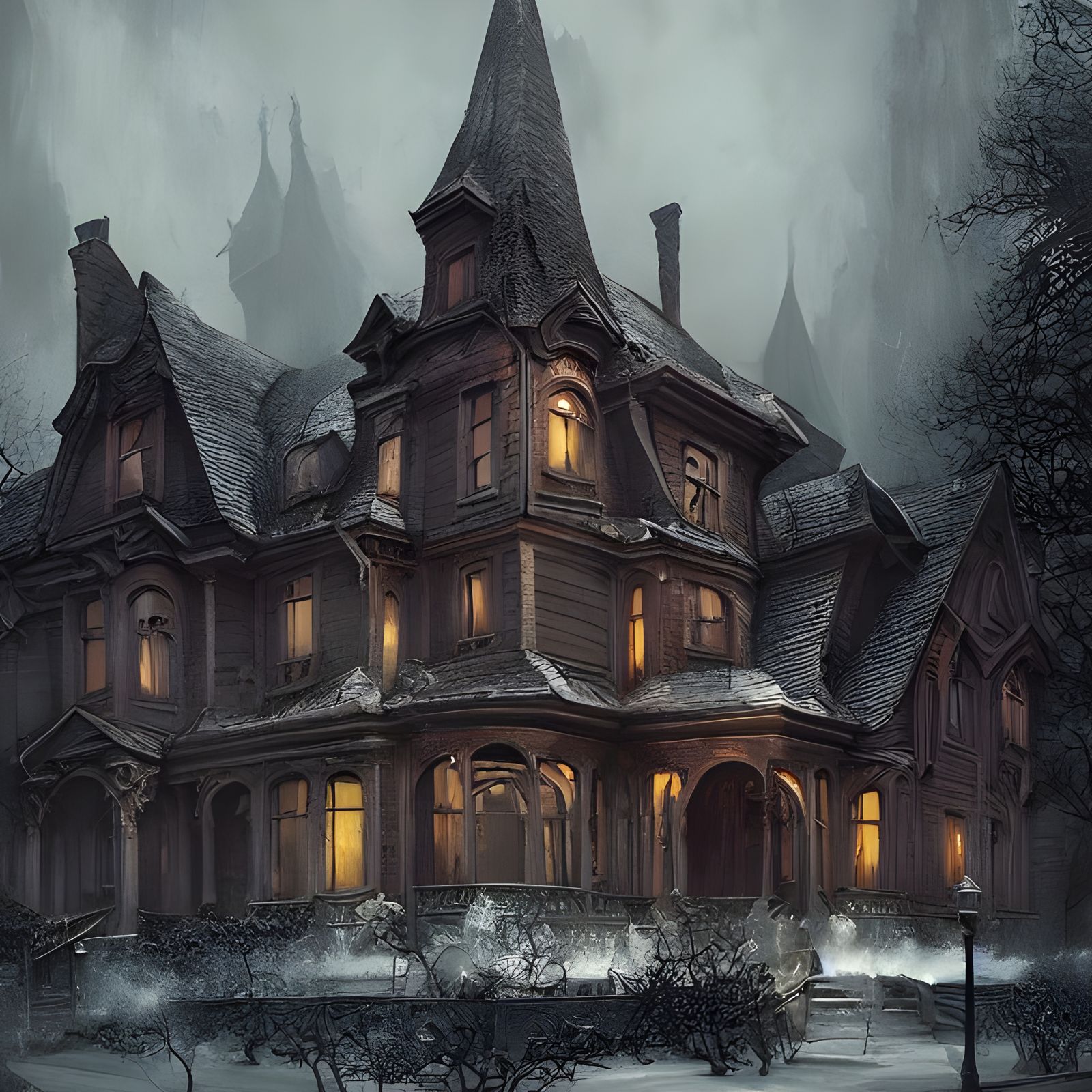 Lovecraftian Horror House in Art Nouveau Style