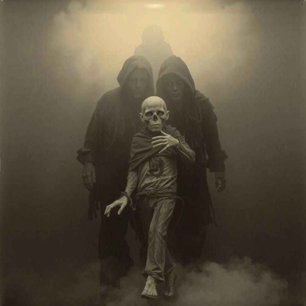 Zombie Horde in Neon Fog: Gritty Black and White Photography