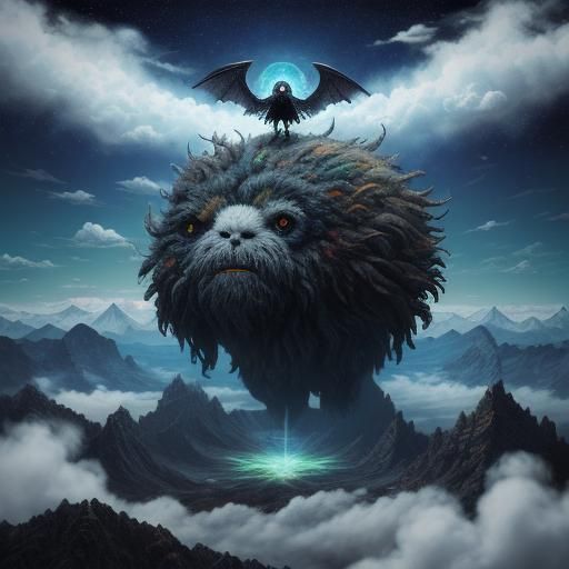 Lovecraftian Fluffy Monster in Psychedelic Astral Landscape